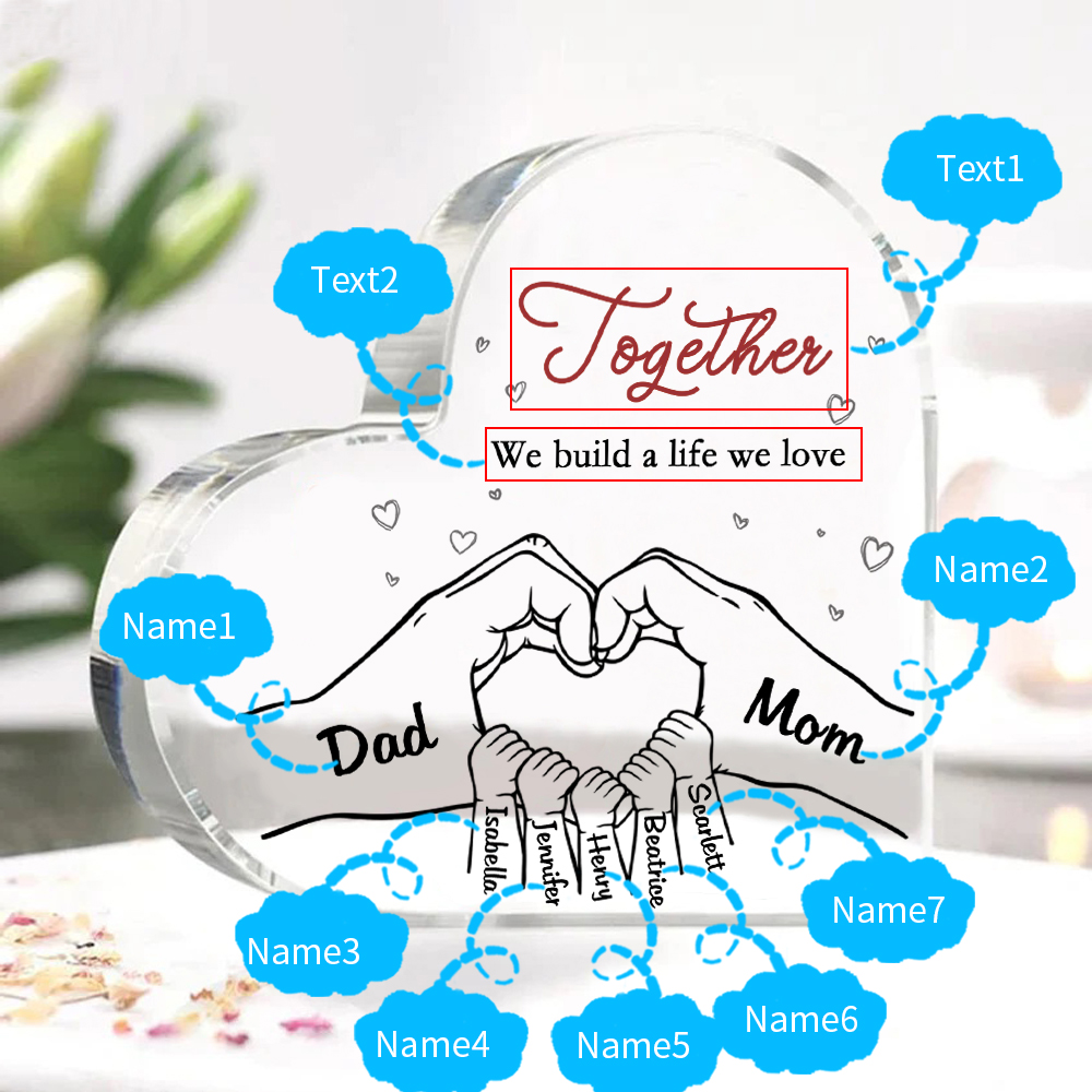 Personalized Family Heart Acrylic Plaque Custom with 7 Names Heart Hand Gift for Parents