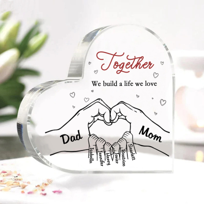 Personalized Family Heart Acrylic Plaque Custom with 8 Names Heart Hand Gift for Parents