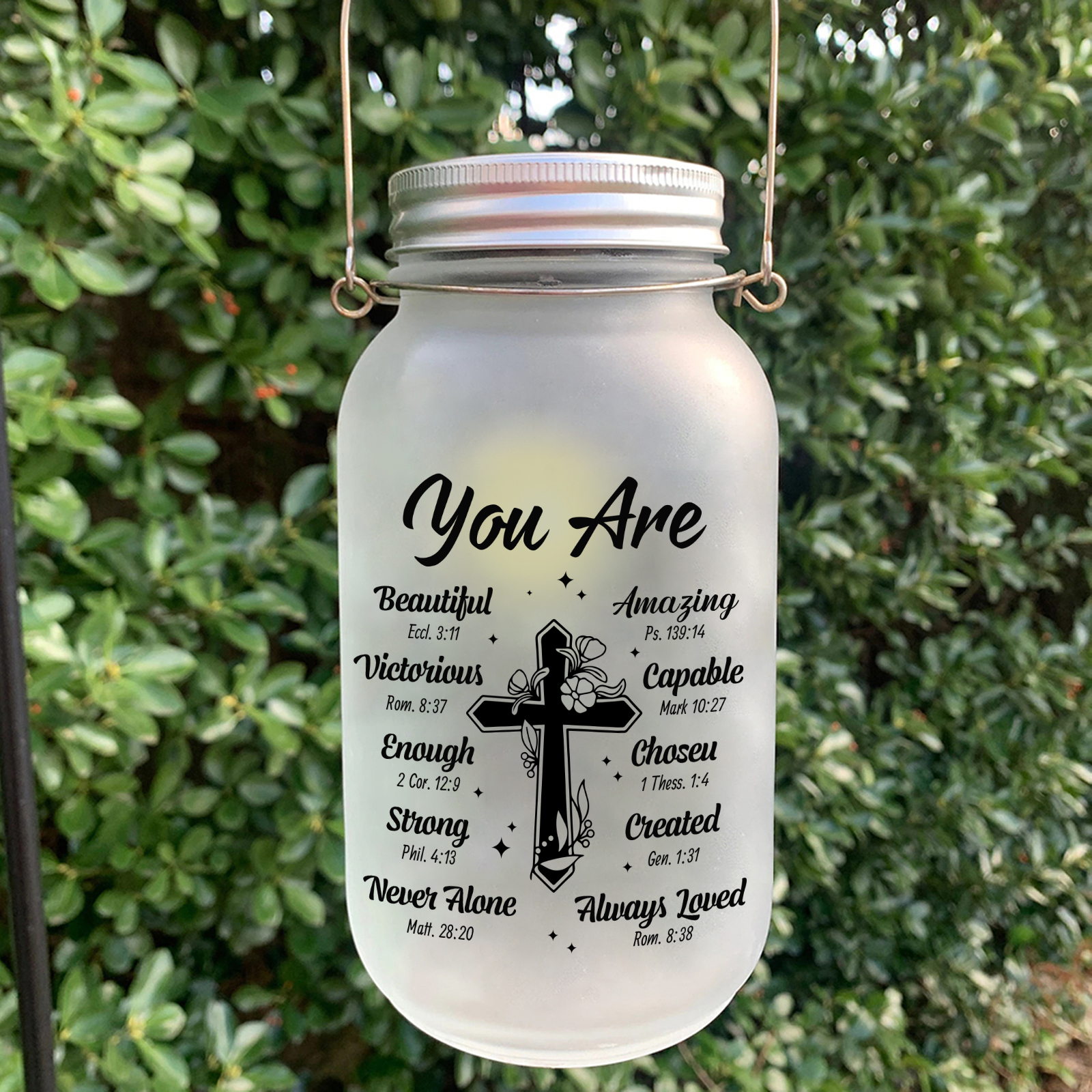 Personalized Birth Flower Mason Jar Light Custom Name Bottle Gifts for Her - You Are Beautiful Victorious Enough Strong Never Alone