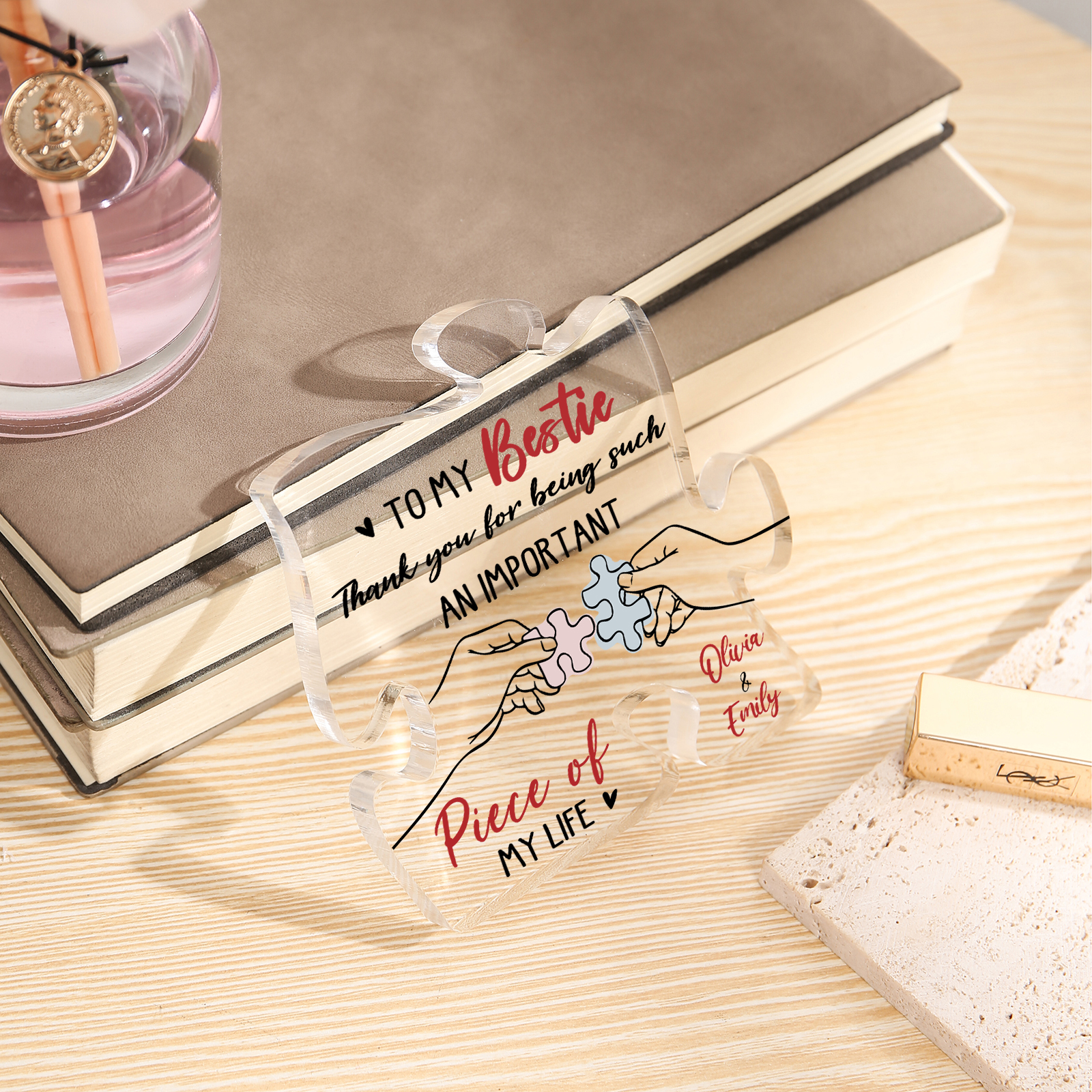 To My Bestie Puzzle Acrylic Plaque Custom 2 Names Thank You For Being An Important Piece Of My Life Gift for Sister Bestie Friend