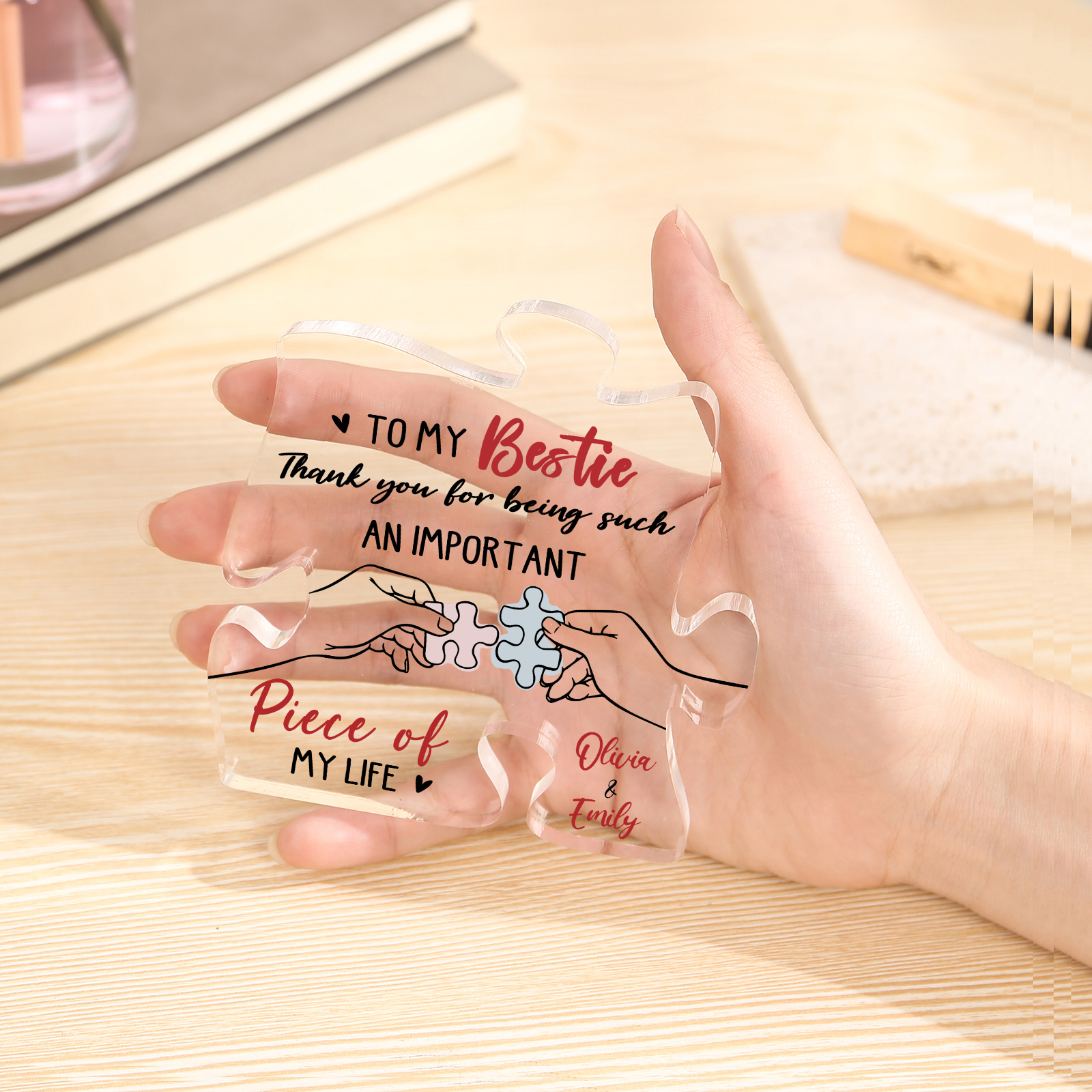 To My Bestie Puzzle Acrylic Plaque Custom 2 Names Thank You For Being An Important Piece Of My Life Gift for Sister Bestie Friend