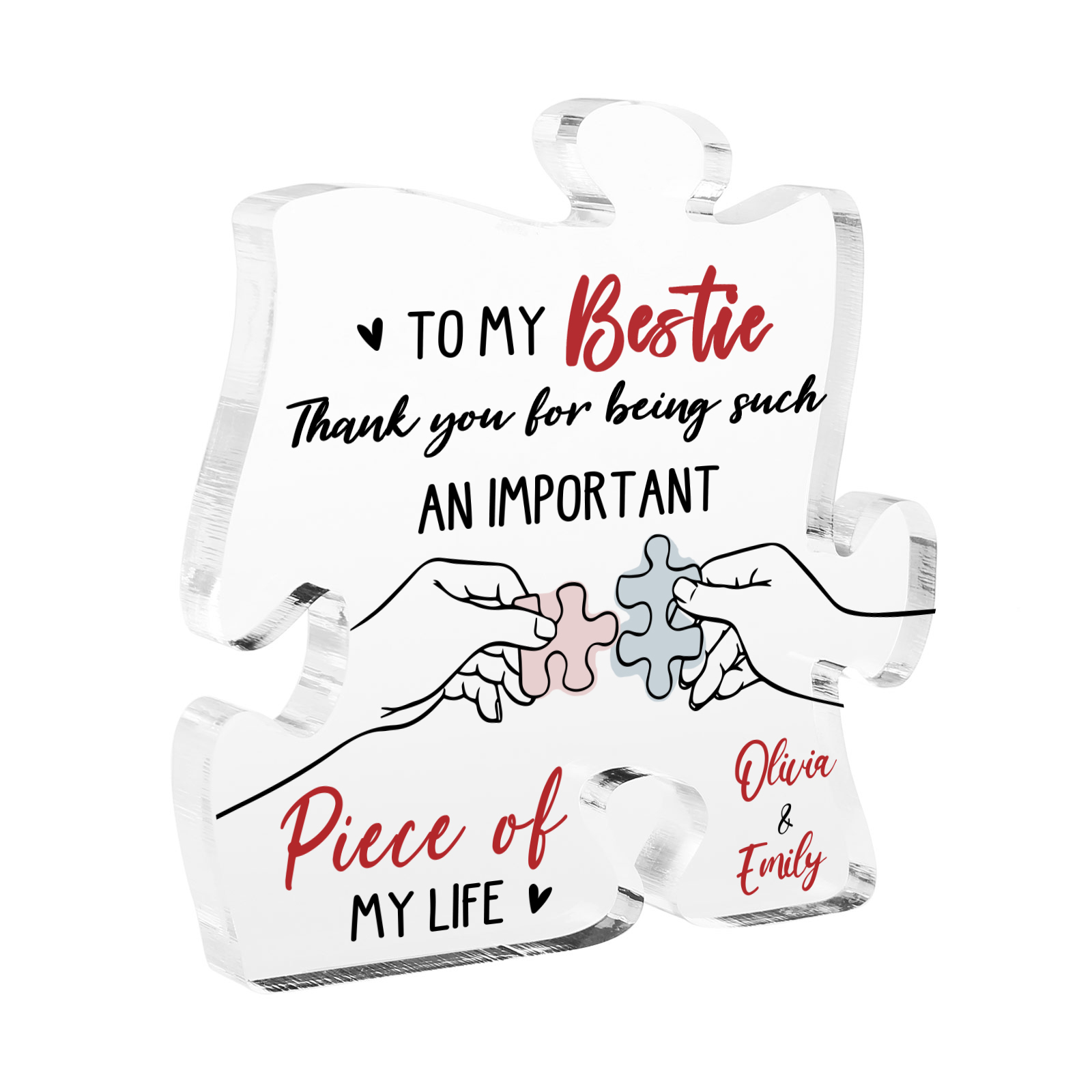To My Bestie Puzzle Acrylic Plaque Custom 2 Names Thank You For Being An Important Piece Of My Life Gift for Sister Bestie Friend