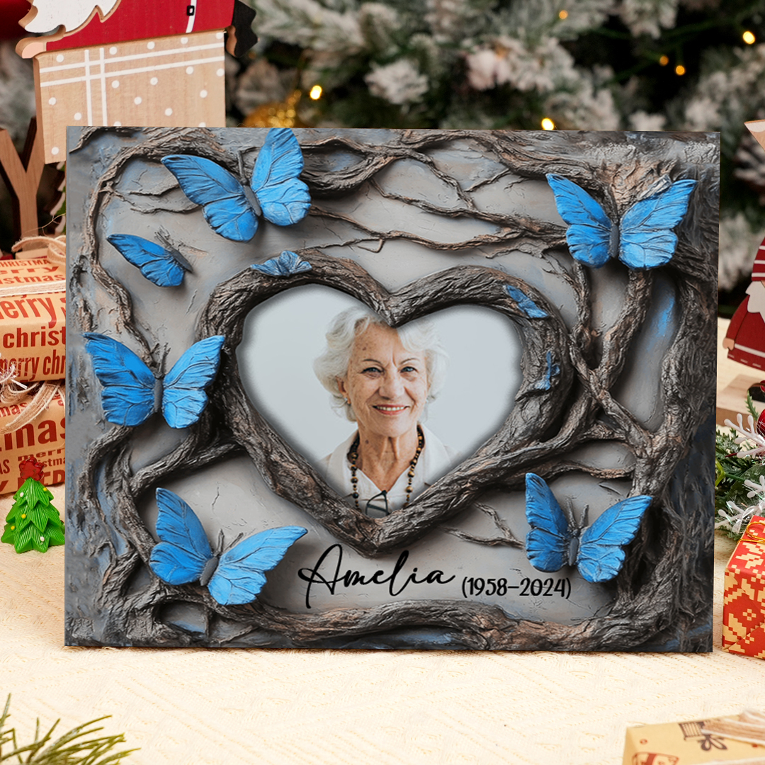 Commemorative Photo Frame with Elegant Blue Butterfly Design
