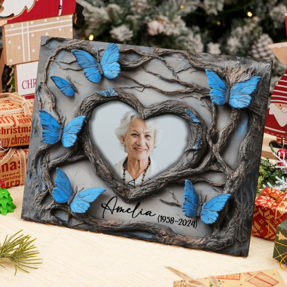 Commemorative Photo Frame with Elegant Blue Butterfly Design