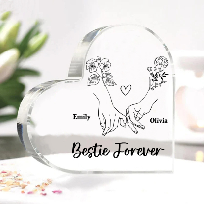 Personalized Heart Acrylic Plaque Custom 2 Names 2 Birth Flowers Gift for Sister Bestie Friend