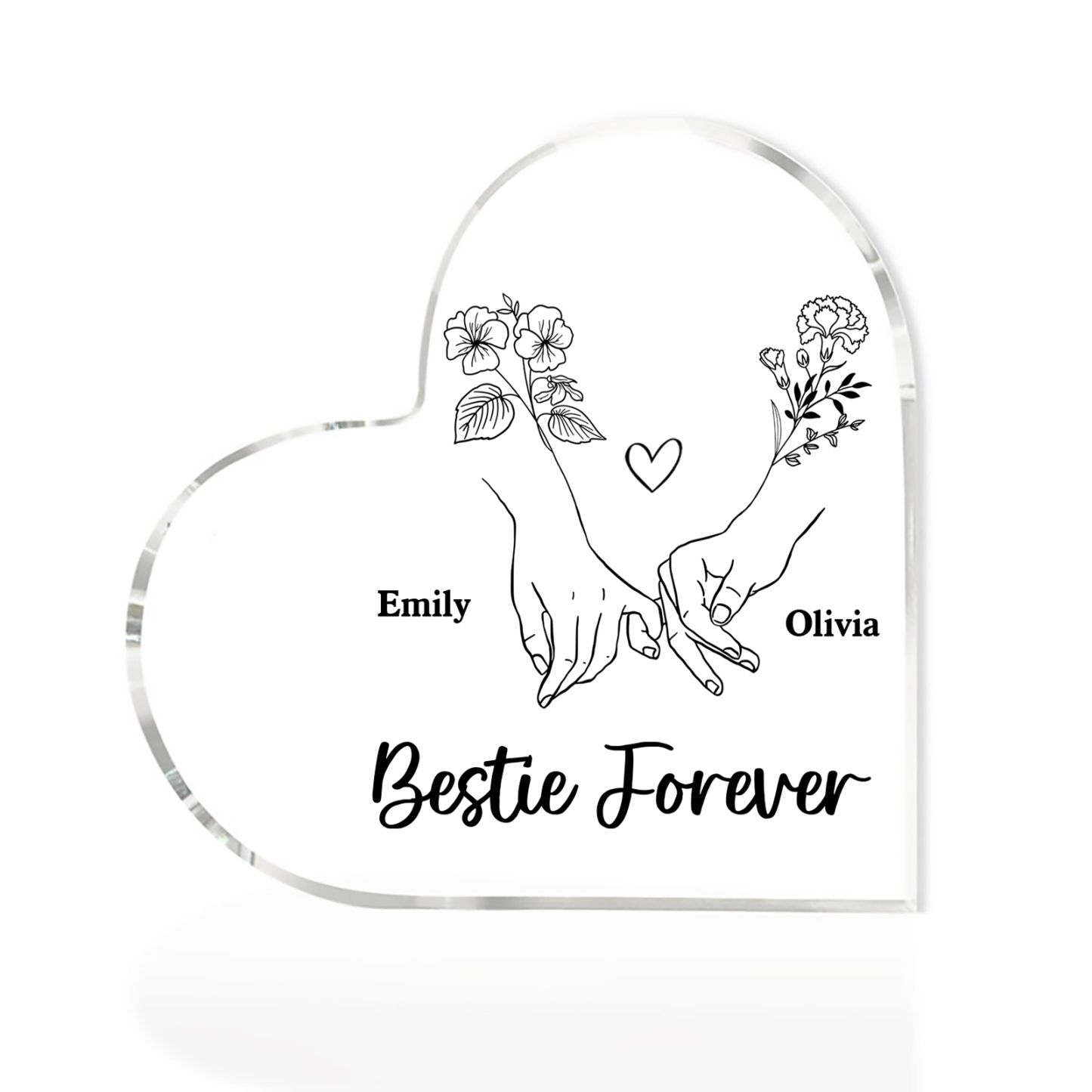 Personalized Heart Acrylic Plaque Custom 2 Names 2 Birth Flowers Gift for Sister Bestie Friend