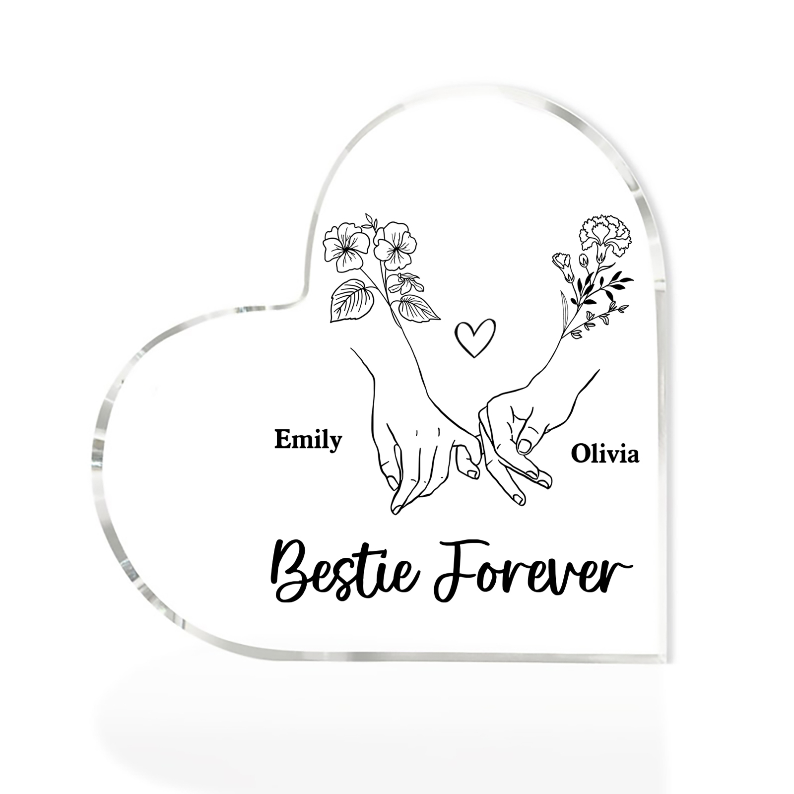 Personalized Heart Acrylic Plaque Custom 2 Names 2 Birth Flowers Gift for Sister Bestie Friend