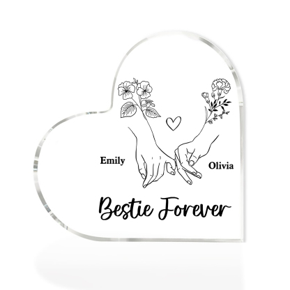 Personalized Heart Acrylic Plaque Custom 2 Names 2 Birth Flowers Gift for Sister Bestie Friend