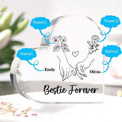 Personalized Heart Acrylic Plaque Custom 2 Names 2 Birth Flowers Gift for Sister Bestie Friend