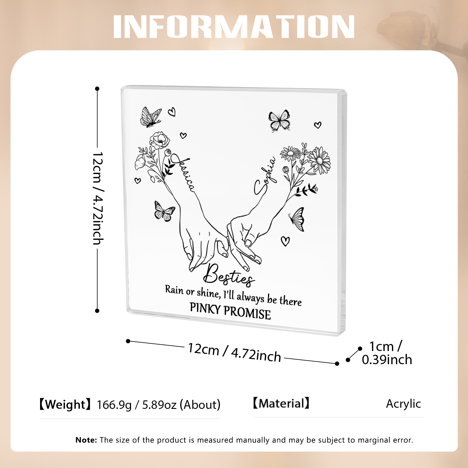 Personalized Acrylic Plaque Custom 2 Names 2 Birth Flowers Gift for Soul Sister Bestie Friend