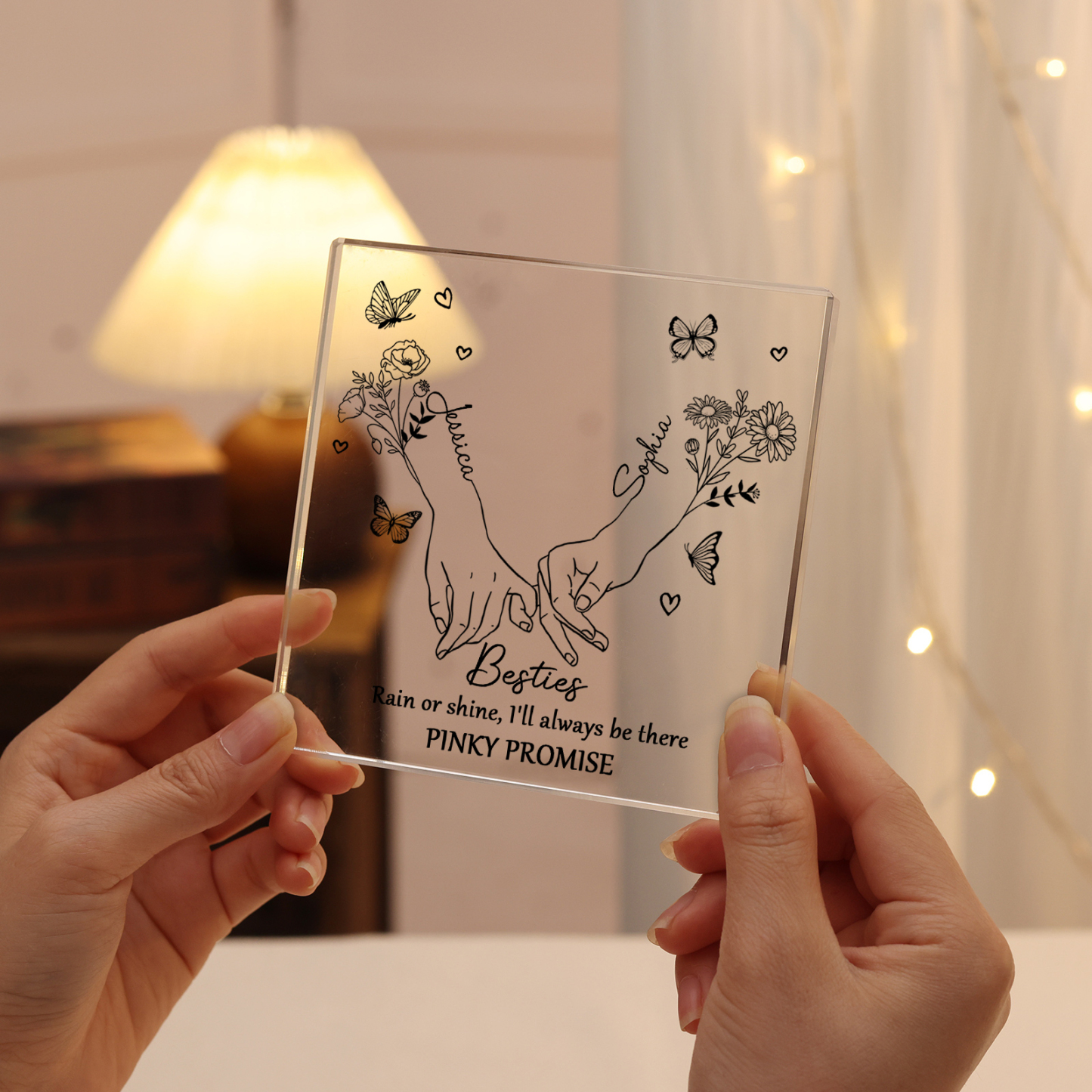 Personalized Acrylic Plaque Custom 2 Names 2 Birth Flowers Gift for Soul Sister Bestie Friend