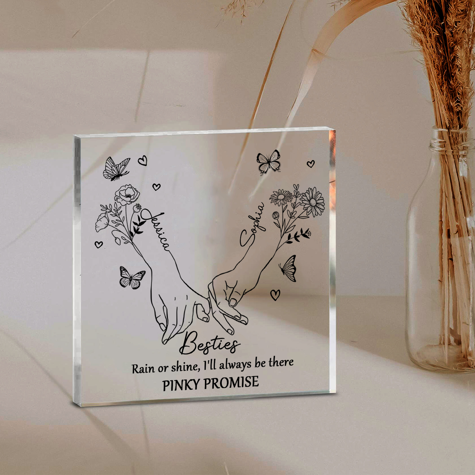 Personalized Acrylic Plaque Custom 2 Names 2 Birth Flowers Gift for Soul Sister Bestie Friend