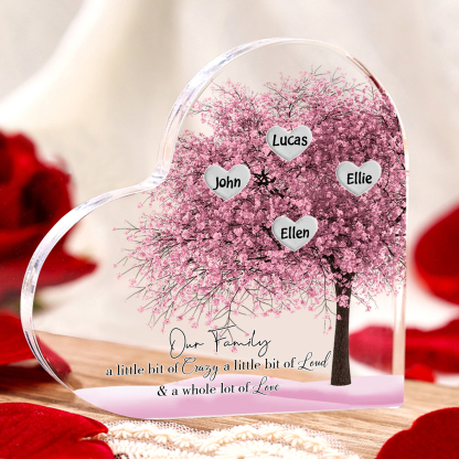Personalised Pink Family Tree Acrylic Heart Plaque Custom 1–10 Names Ornament Christmas Gifts for Dad/Mum