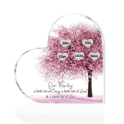 Personalised Pink Family Tree Acrylic Heart Plaque Custom 1–10 Names Ornament Christmas Gifts for Dad/Mum