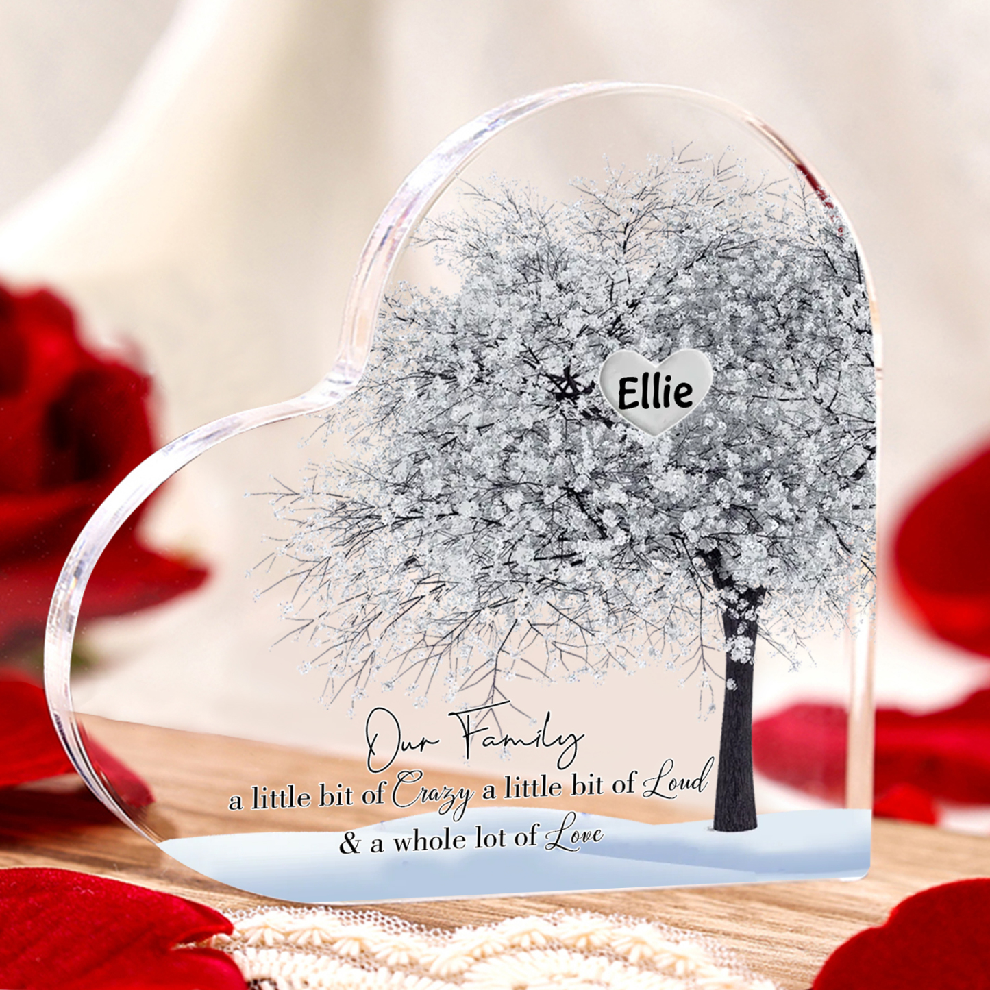 Personalized Silver Family Tree Acrylic Heart Plaque Custom 1–10 Names