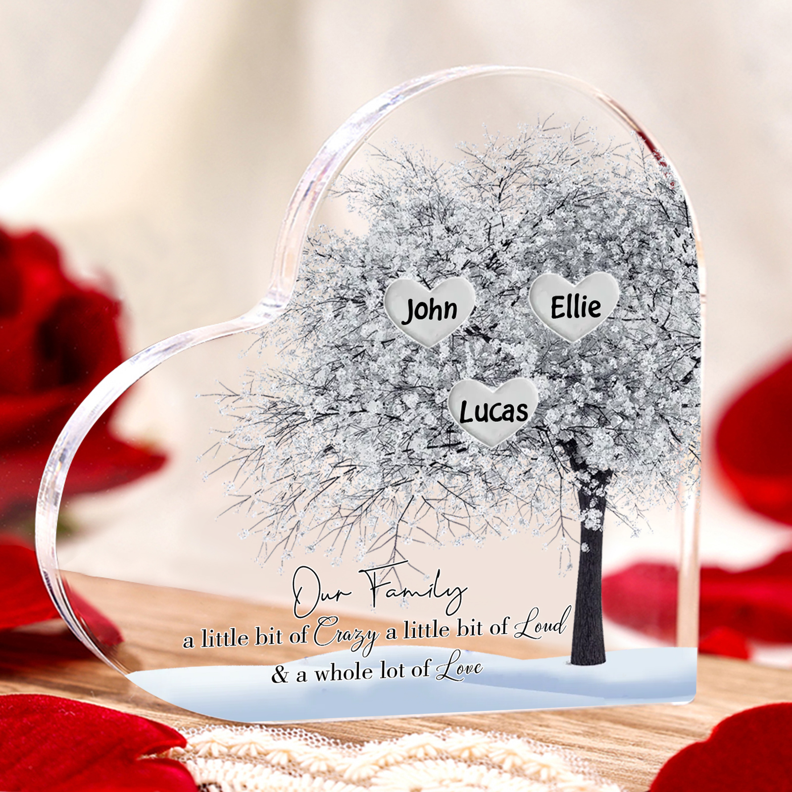 Personalised Silver Family Tree Acrylic Heart Plaque Custom 1–10 Names Ornament Christmas Gifts for Grandpa/Grandma
