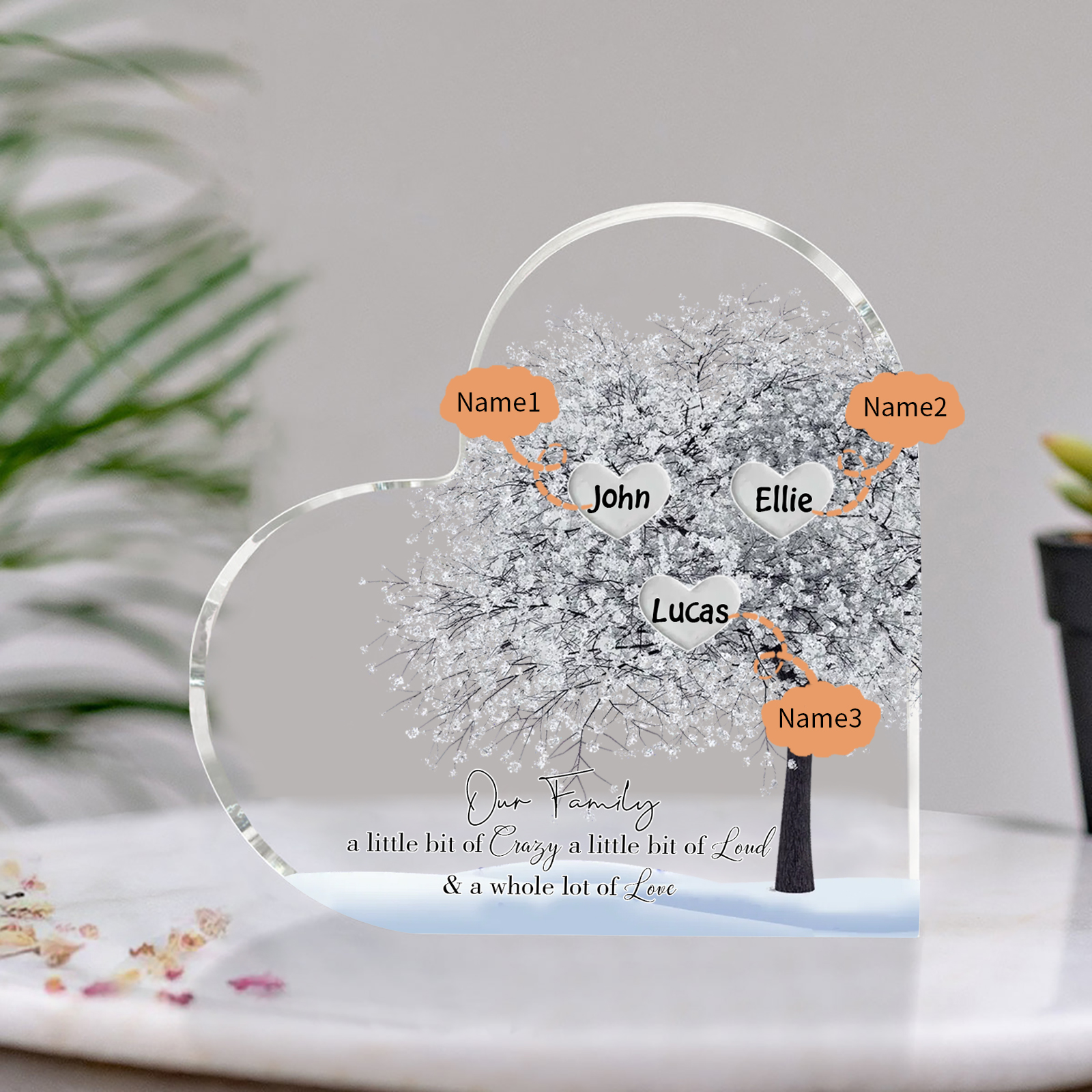 Personalised Silver Family Tree Acrylic Heart Plaque Custom 1–10 Names Ornament Christmas Gifts for Grandpa/Grandma