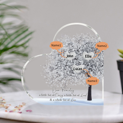 Personalised Silver Family Tree Acrylic Heart Plaque Custom 1–10 Names Ornament Christmas Gifts for Grandpa/Grandma