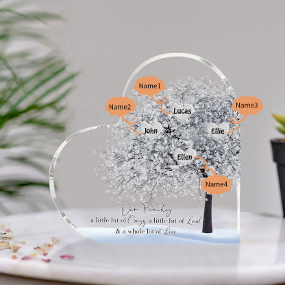 Personalised Silver Family Tree Acrylic Heart Plaque Custom 1–10 Names Ornament Christmas Gifts for Grandpa/Grandma