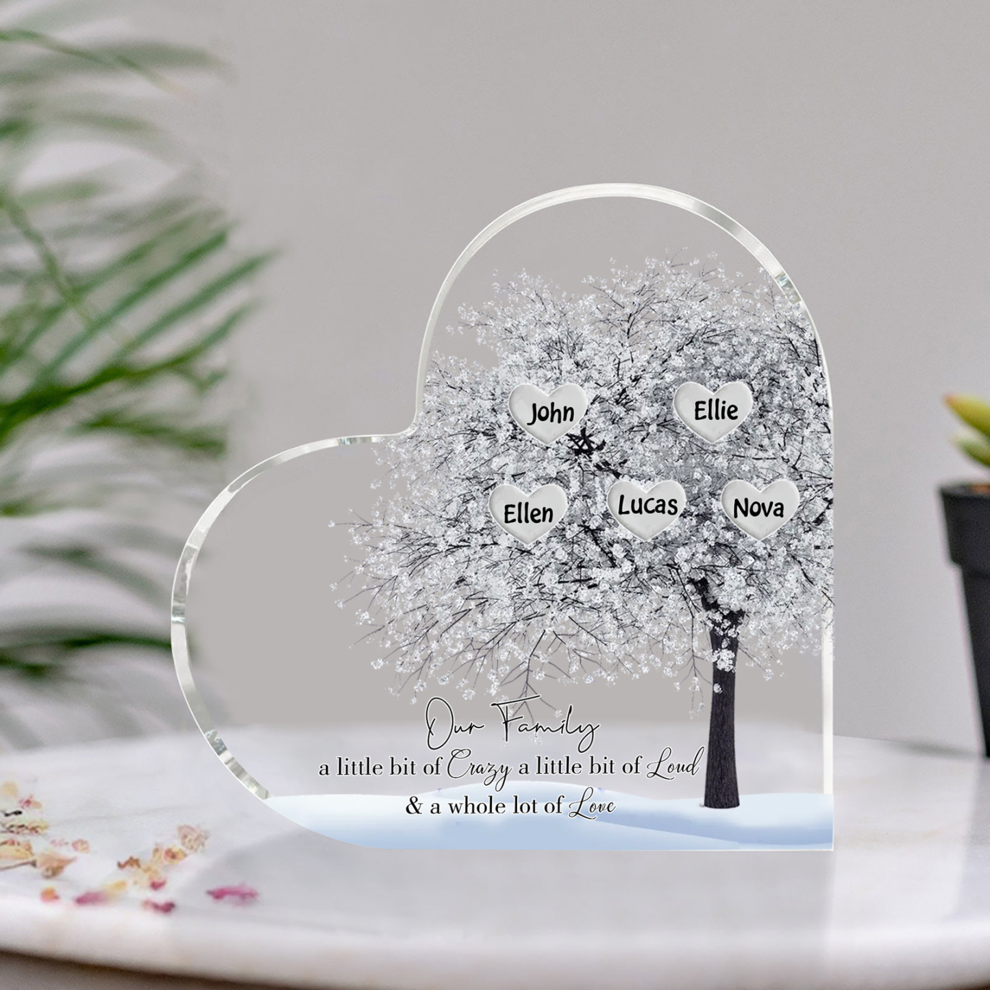 Personalised Silver Family Tree Acrylic Heart Plaque Custom 1–10 Names Ornament Christmas Gifts for Grandpa/Grandma