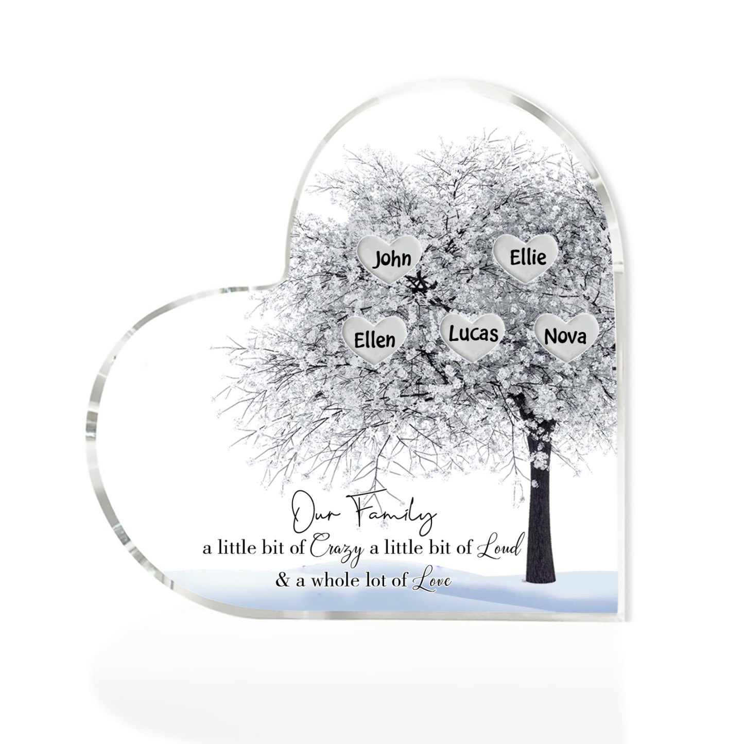 Personalised Silver Family Tree Acrylic Heart Plaque Custom 1–10 Names Ornament Christmas Gifts for Grandpa/Grandma
