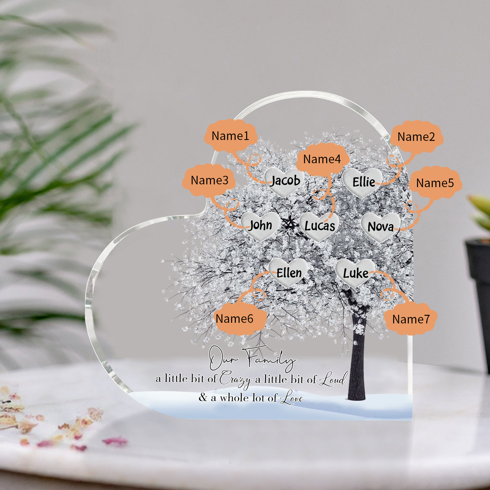 Personalised Silver Family Tree Acrylic Heart Plaque Custom 1–10 Names Ornament Christmas Gifts for Grandpa/Grandma