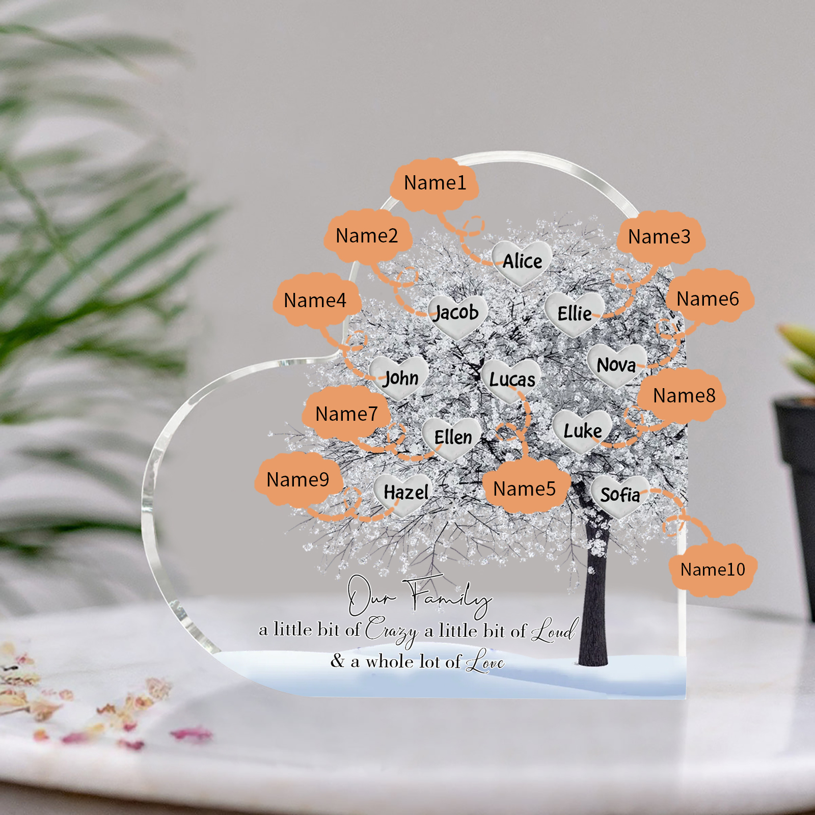 Personalised Silver Family Tree Acrylic Heart Plaque Custom 1–10 Names Ornament Christmas Gifts for Grandpa/Grandma