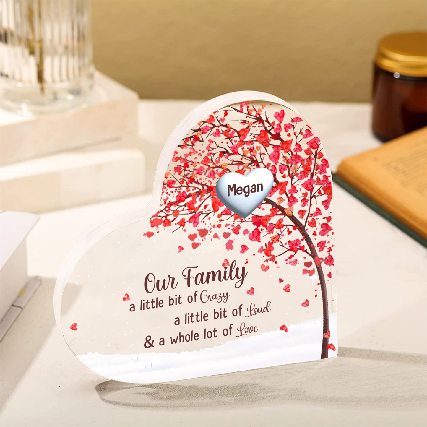 Family Tree Personalized Heart Acrylic Plaque with Custom 1-10 Names Heartfelt Gift