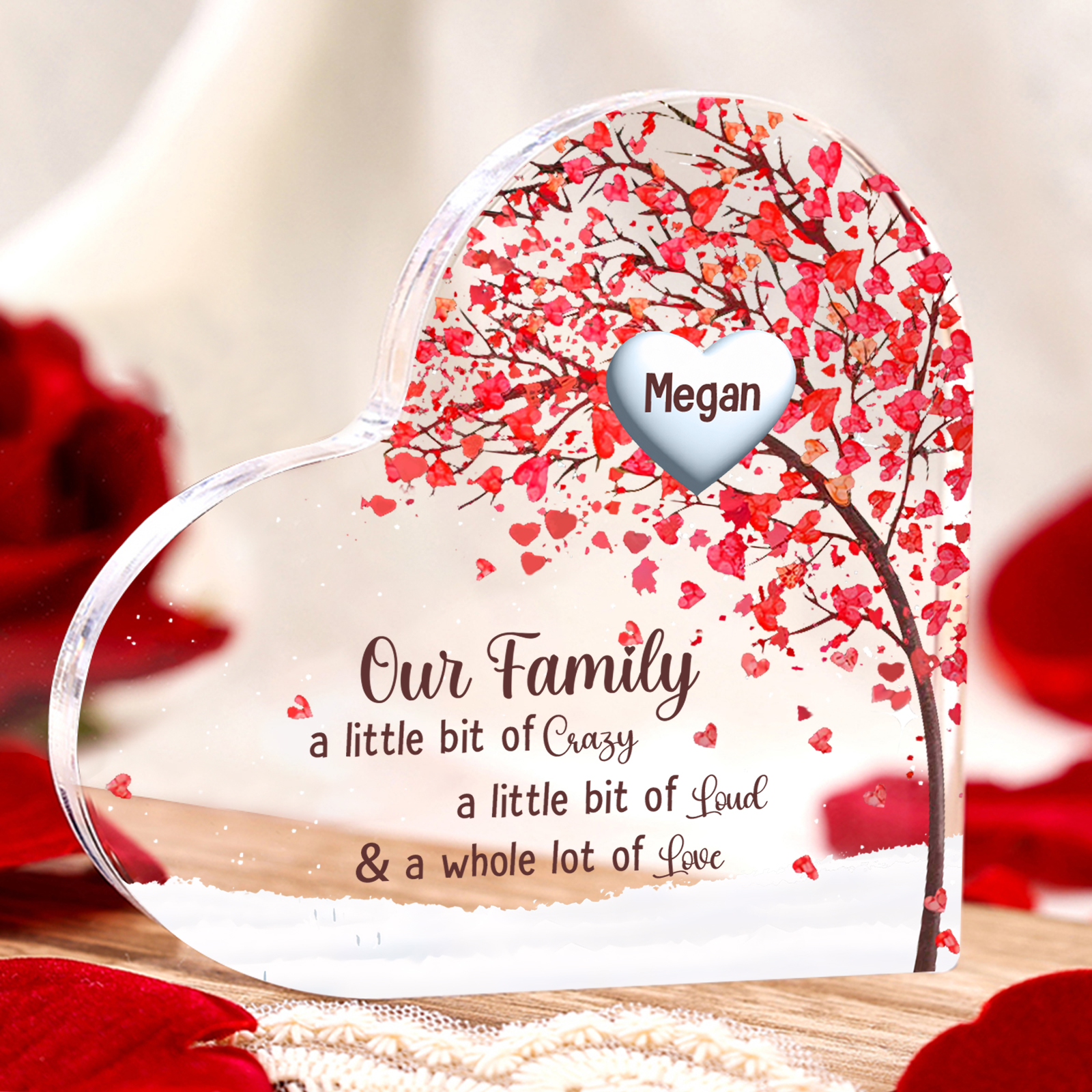 Family Tree Personalized Heart Acrylic Plaque with Custom 1-10 Names H