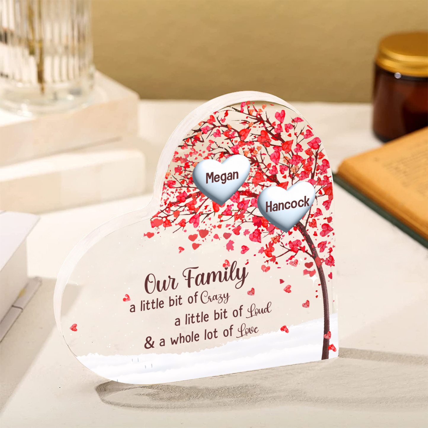 Family Tree Personalized Heart Acrylic Plaque with Custom 1-10 Names Heartfelt Gift