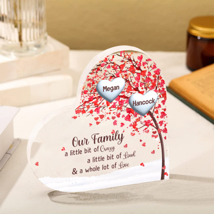 Family Tree Personalized Heart Acrylic Plaque with Custom 1-10 Names Heartfelt Gift