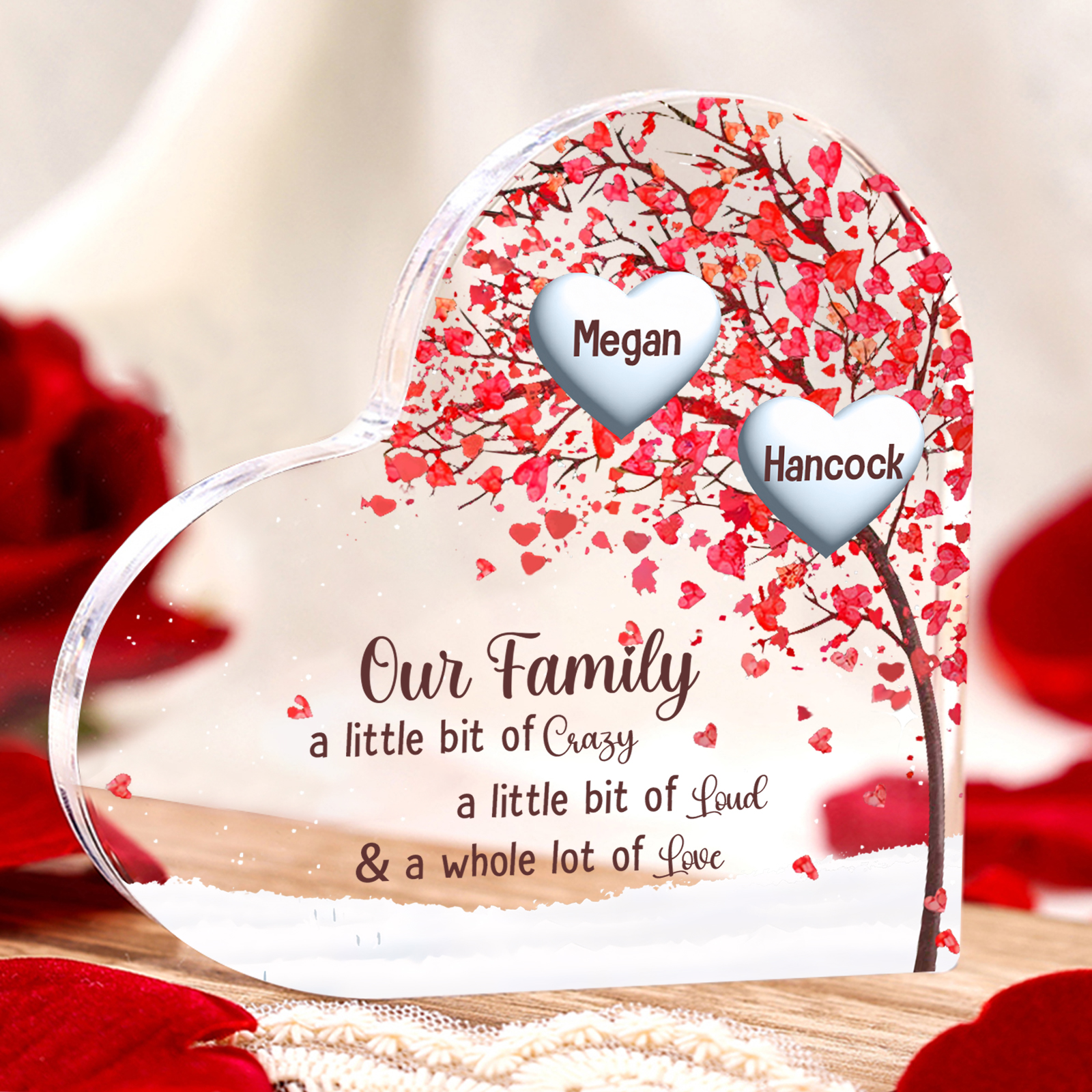 Family Tree Personalized Heart Acrylic Plaque with Custom 1-10 Names Heartfelt Gift