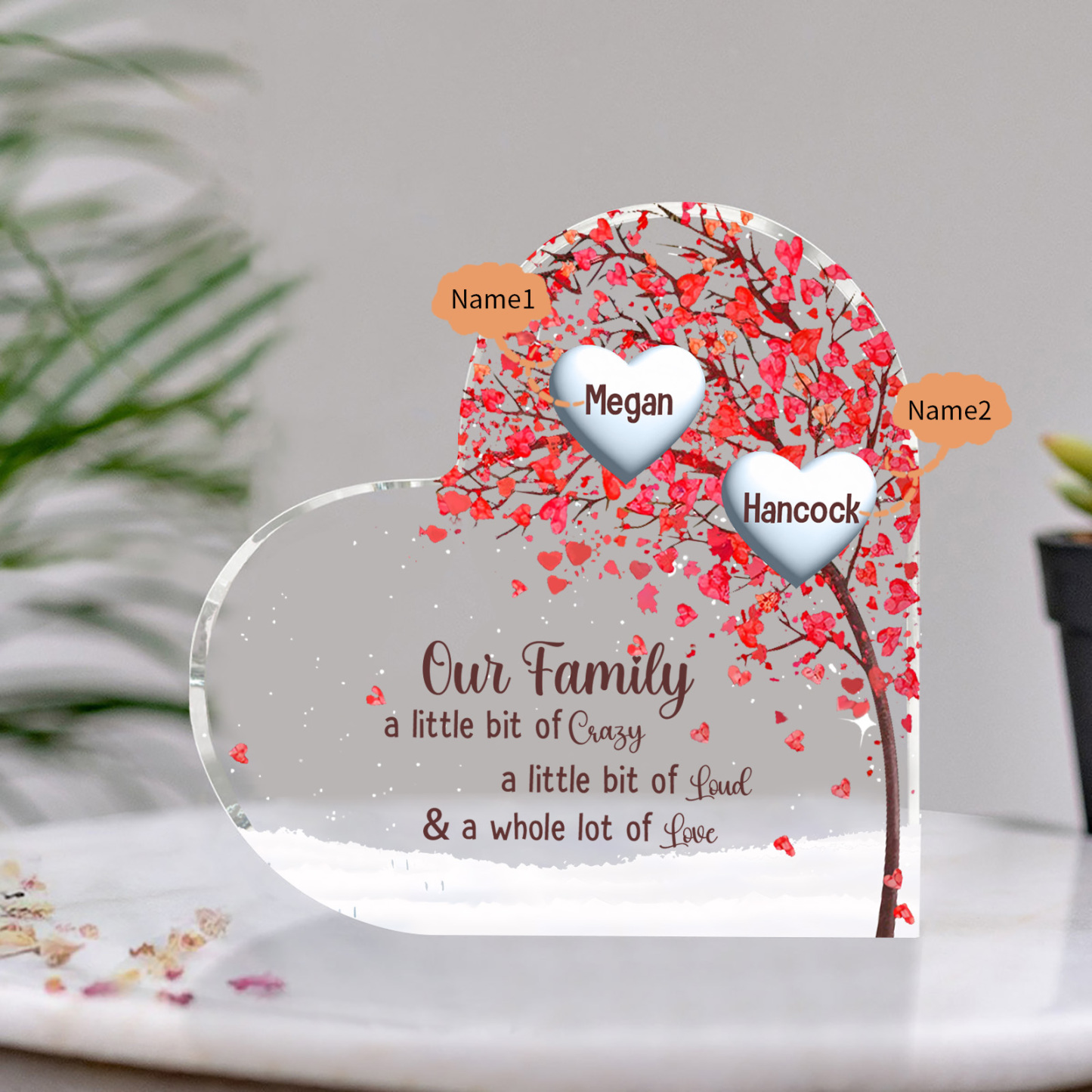 Family Tree Personalized Heart Acrylic Plaque with Custom 1-10 Names Heartfelt Gift