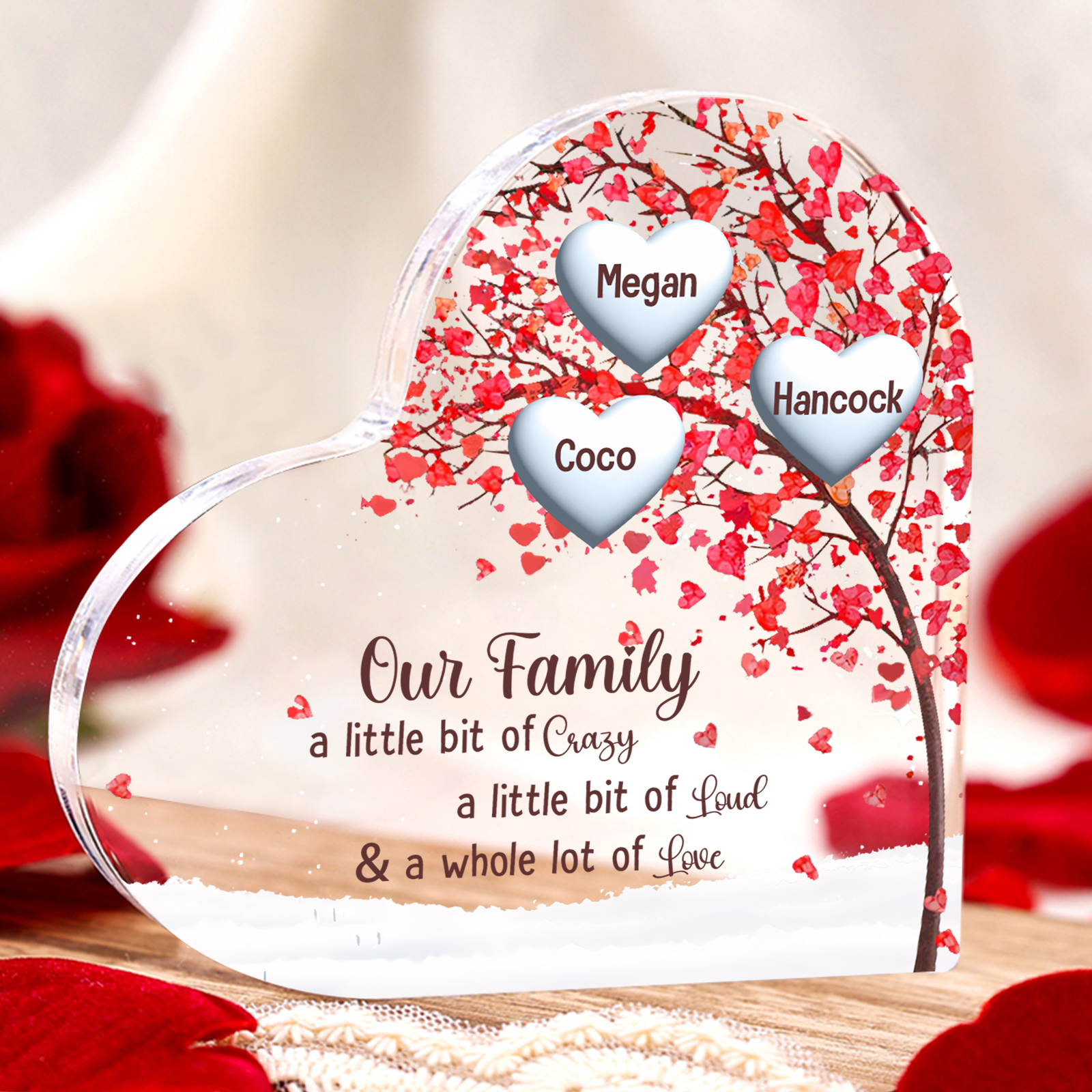 Family Tree Personalized Heart Acrylic Plaque with Custom 1-10 Names Heartfelt Gift