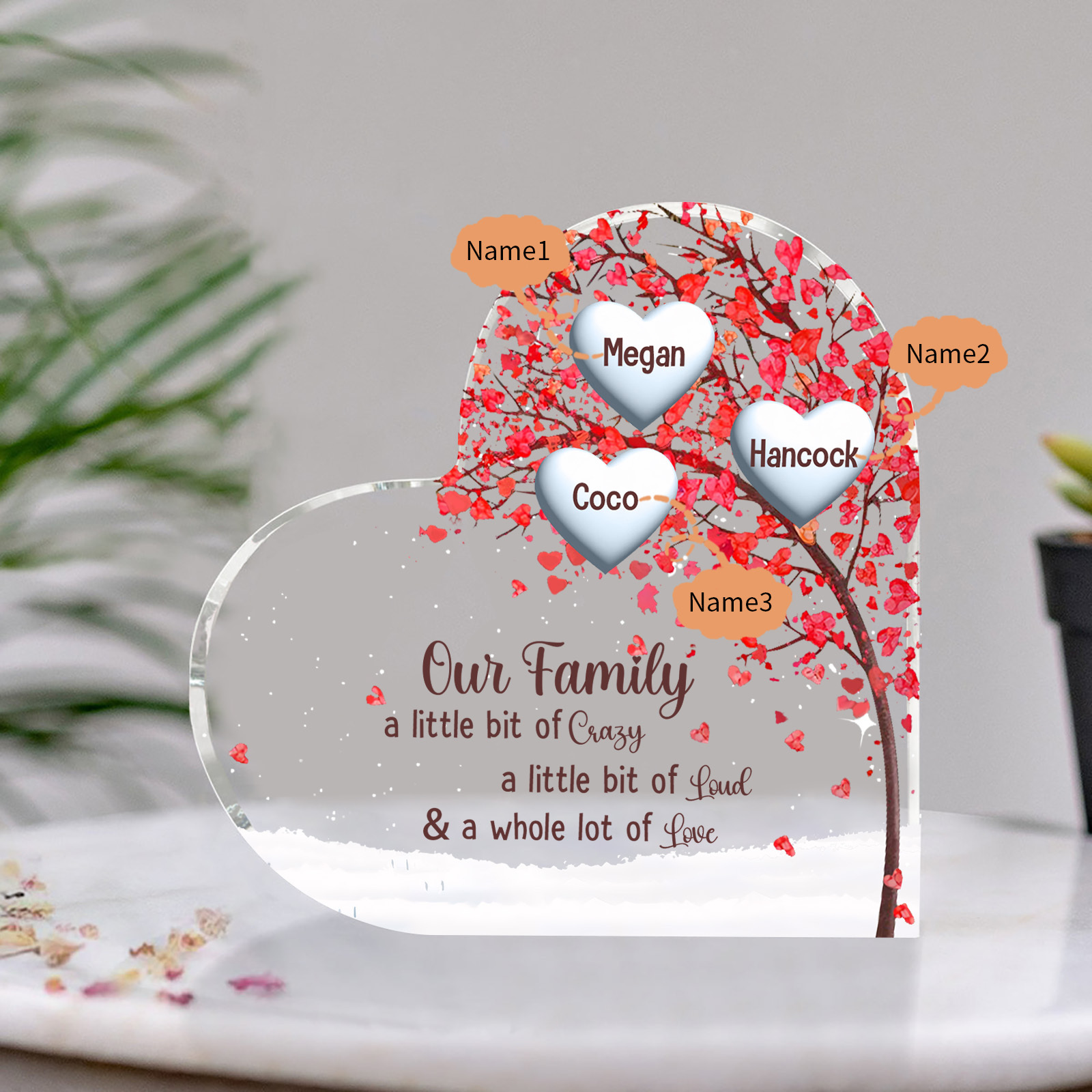 Family Tree Personalized Heart Acrylic Plaque with Custom 1-10 Names Heartfelt Gift