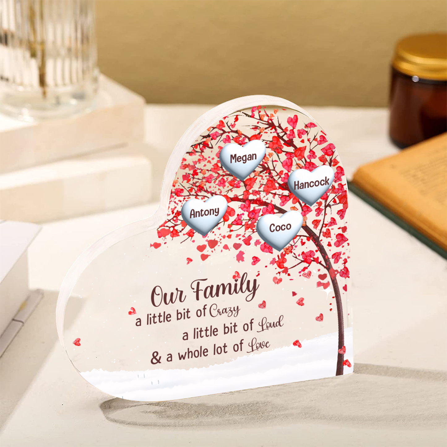 Family Tree Personalized Heart Acrylic Plaque with Custom 1-10 Names Heartfelt Gift