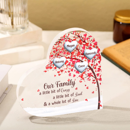 Family Tree Personalized Heart Acrylic Plaque with Custom 1-10 Names Heartfelt Gift