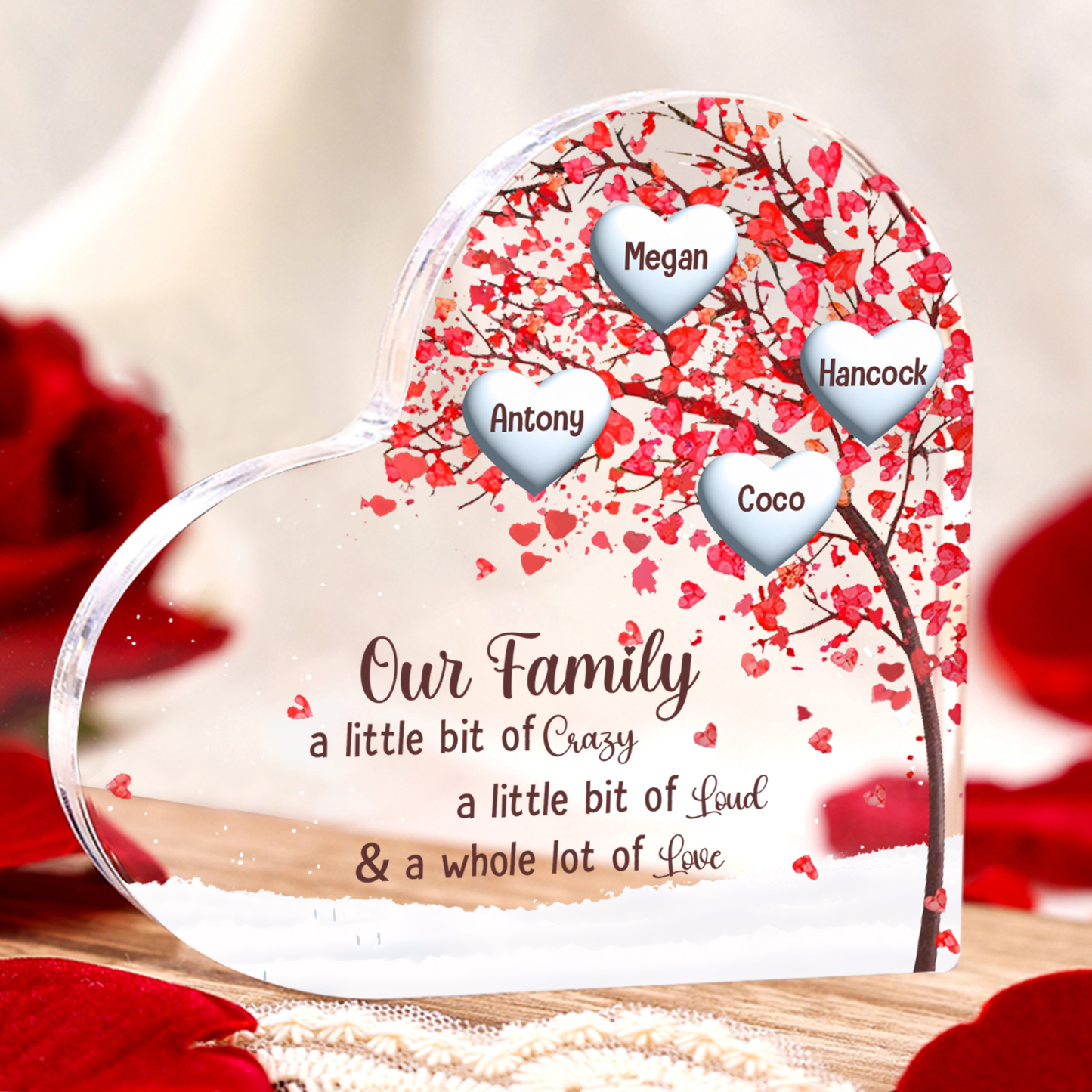 Family Tree Personalized Heart Acrylic Plaque with Custom 1-10 Names Heartfelt Gift