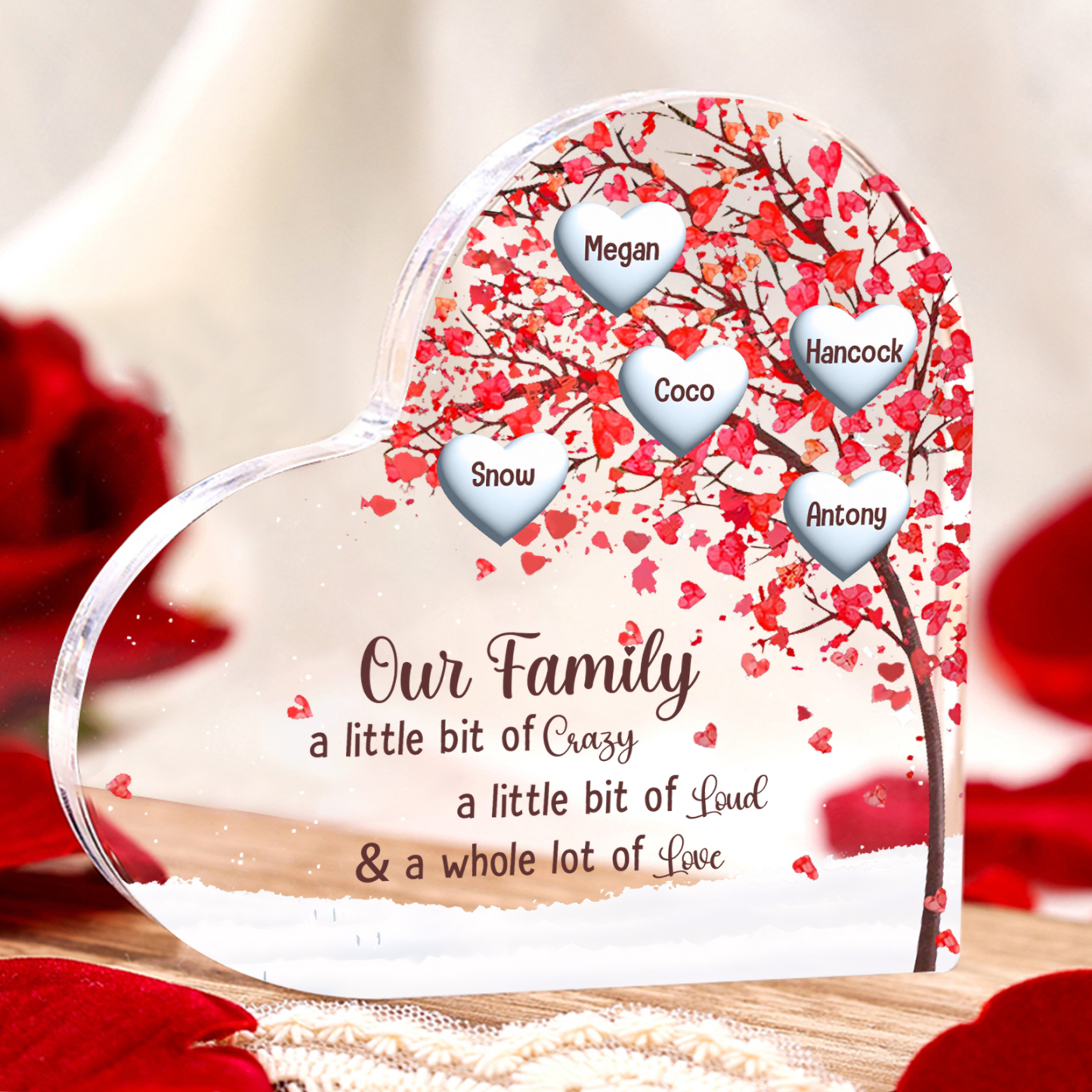 Family Tree Personalized Heart Acrylic Plaque with Custom 1-10 Names Heartfelt Gift