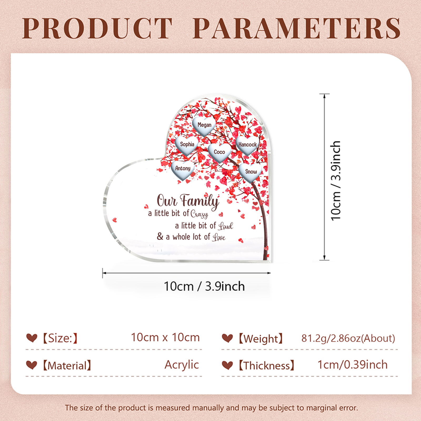 Family Tree Personalized Heart Acrylic Plaque with Custom 1-10 Names Heartfelt Gift