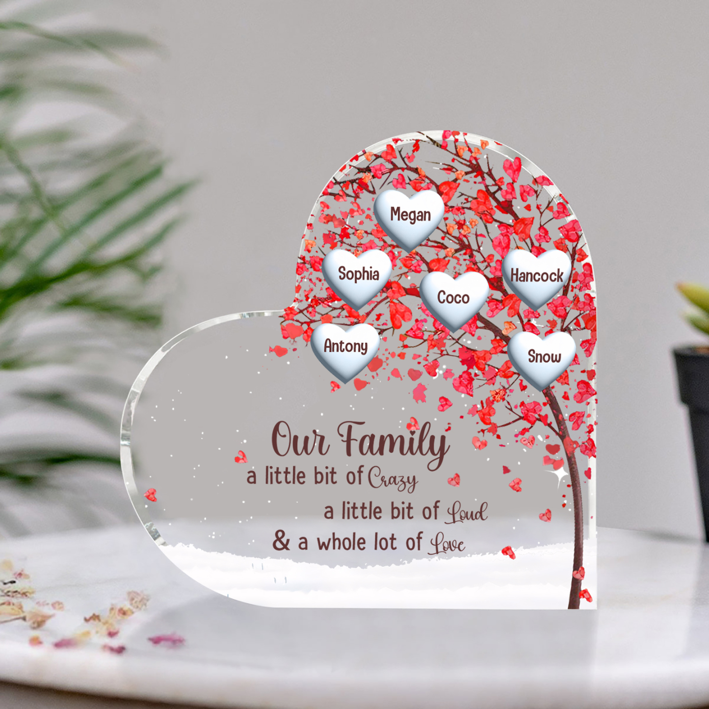 Family Tree Personalized Heart Acrylic Plaque with Custom 1-10 Names Heartfelt Gift