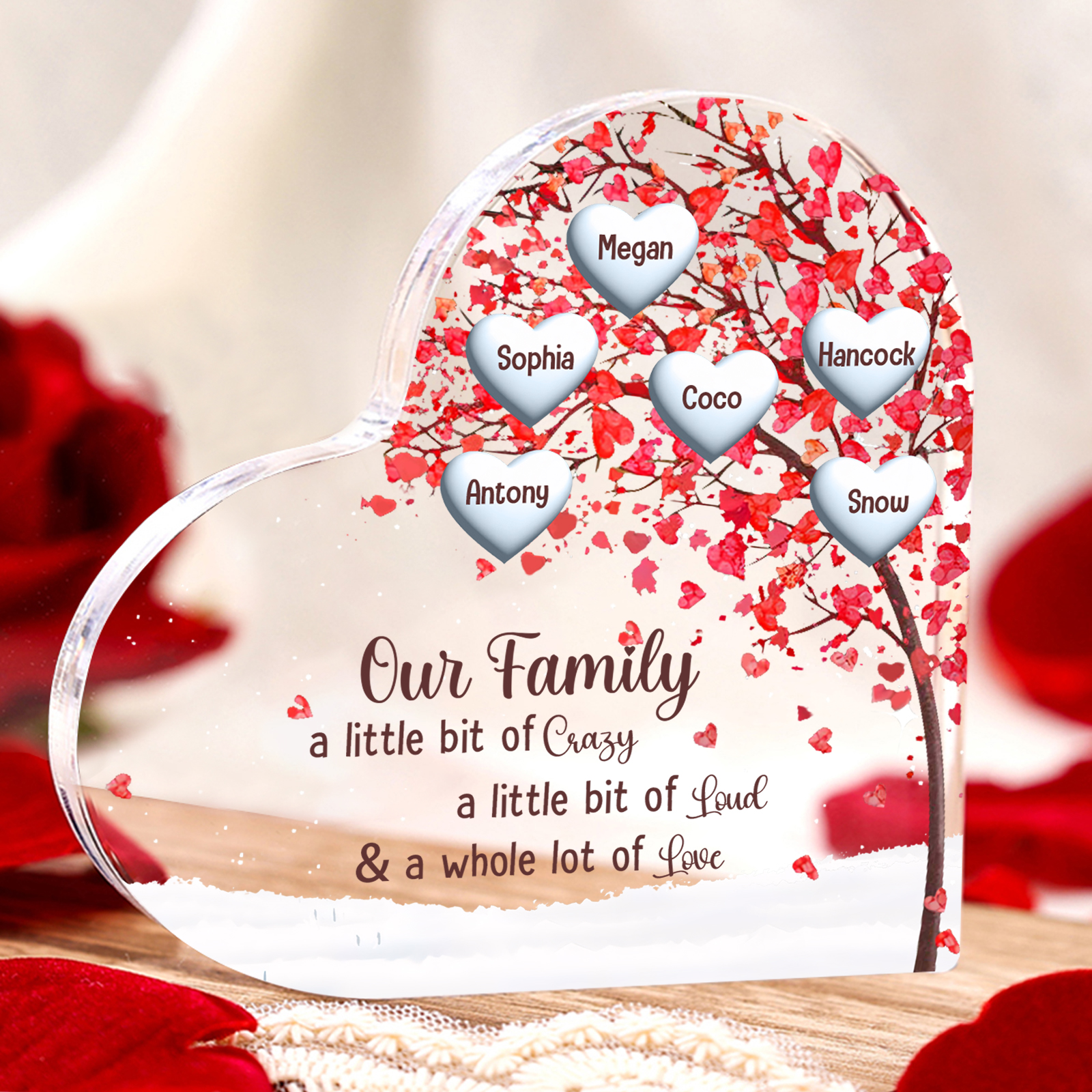 Family Tree Personalized Heart Acrylic Plaque with Custom 1-10 Names Heartfelt Gift