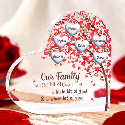 Family Tree Personalized Heart Acrylic Plaque with Custom 1-10 Names Heartfelt Gift