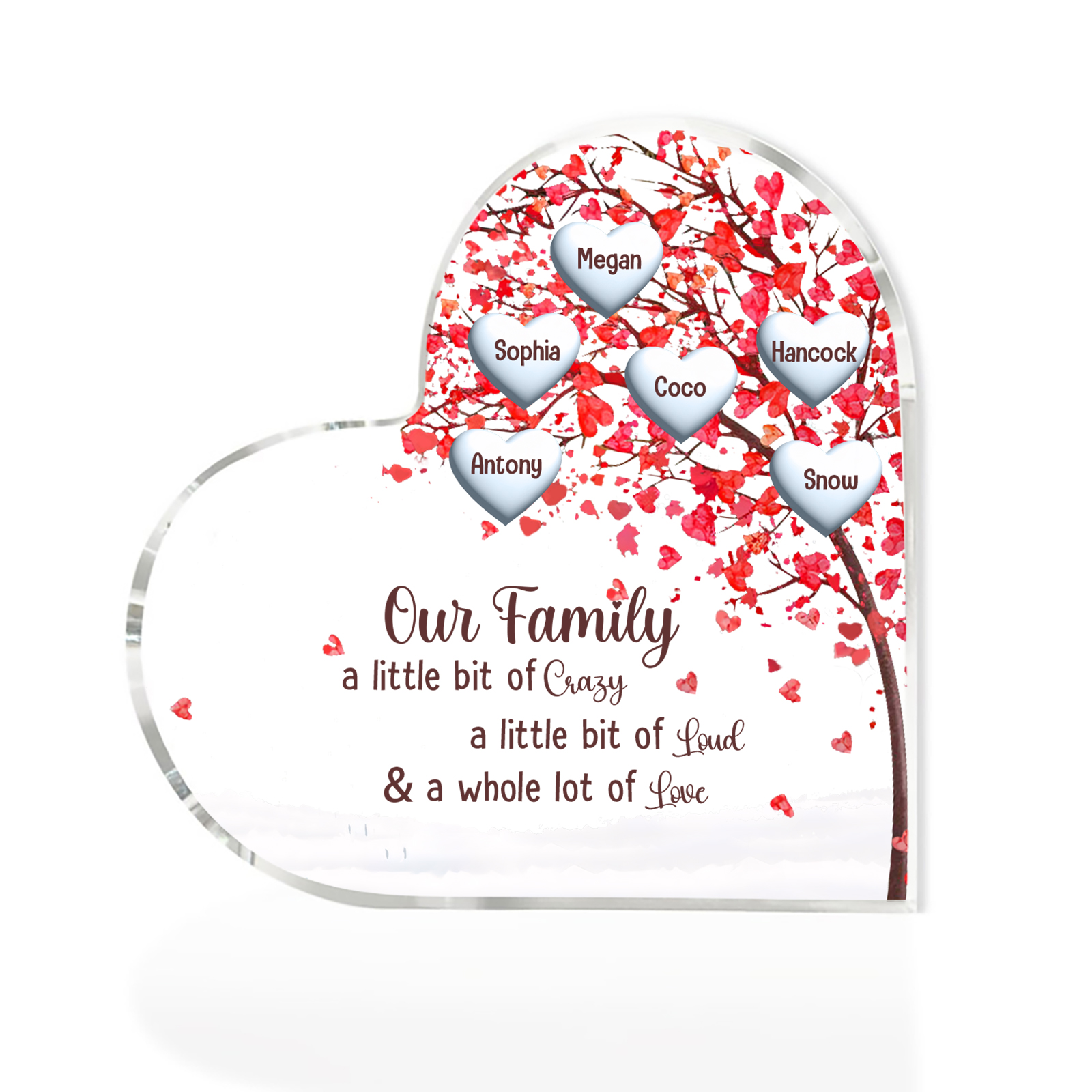 Family Tree Personalized Heart Acrylic Plaque with Custom 1-10 Names Heartfelt Gift