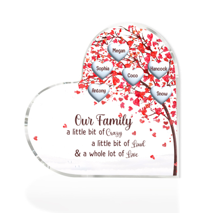 Family Tree Personalized Heart Acrylic Plaque with Custom 1-10 Names Heartfelt Gift