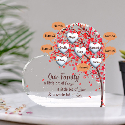 Family Tree Personalized Heart Acrylic Plaque with Custom 1-10 Names Heartfelt Gift