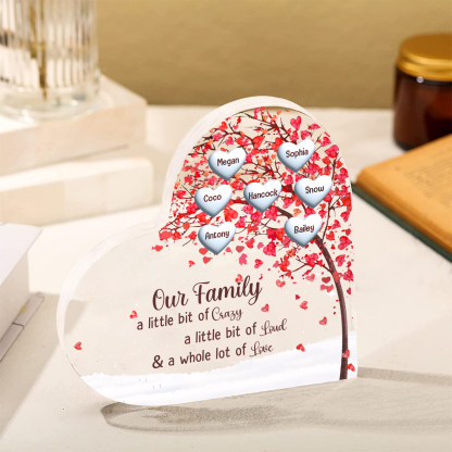 Family Tree Personalized Heart Acrylic Plaque with Custom 1-10 Names Heartfelt Gift