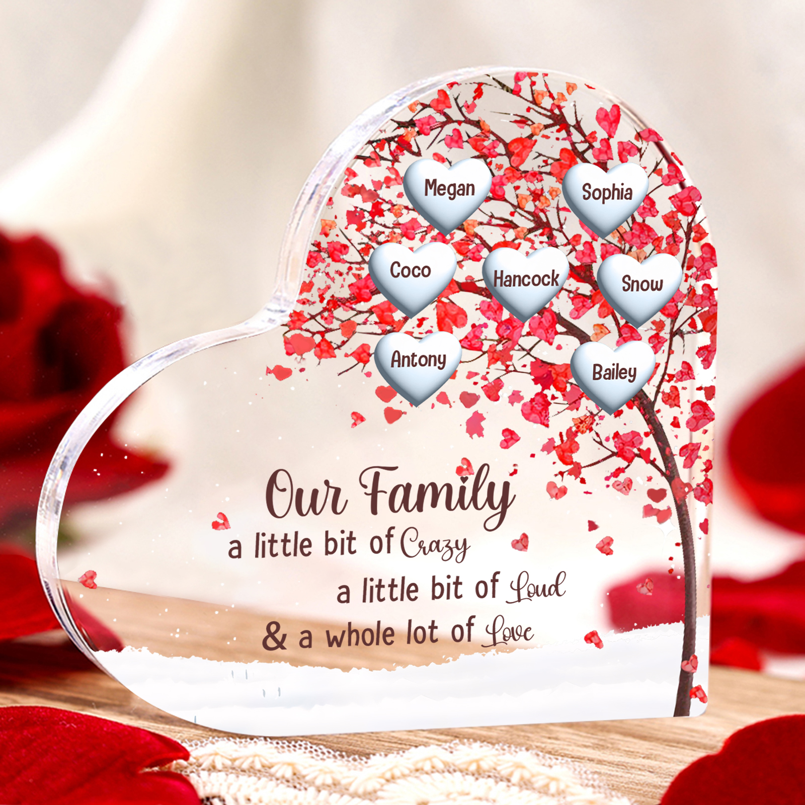 Family Tree Personalized Heart Acrylic Plaque with Custom 1-10 Names Heartfelt Gift