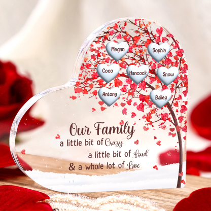 Family Tree Personalized Heart Acrylic Plaque with Custom 1-10 Names Heartfelt Gift