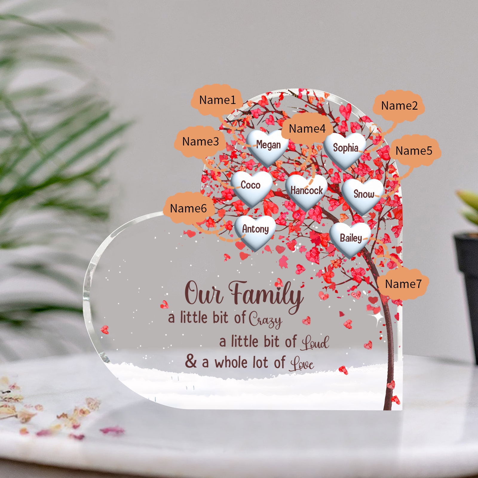 Family Tree Personalized Heart Acrylic Plaque with Custom 1-10 Names Heartfelt Gift